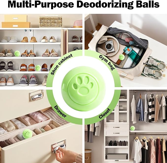 SCENTORINI Shoe Deodorizer Balls, 8 Pack Jasmine Scent Sneaker Deodorizer Balls, Odor Eliminator for Smell Shoes Boots, Long Lasting Shoe Freshener for Gym Bags, Drawers and Small Spaces