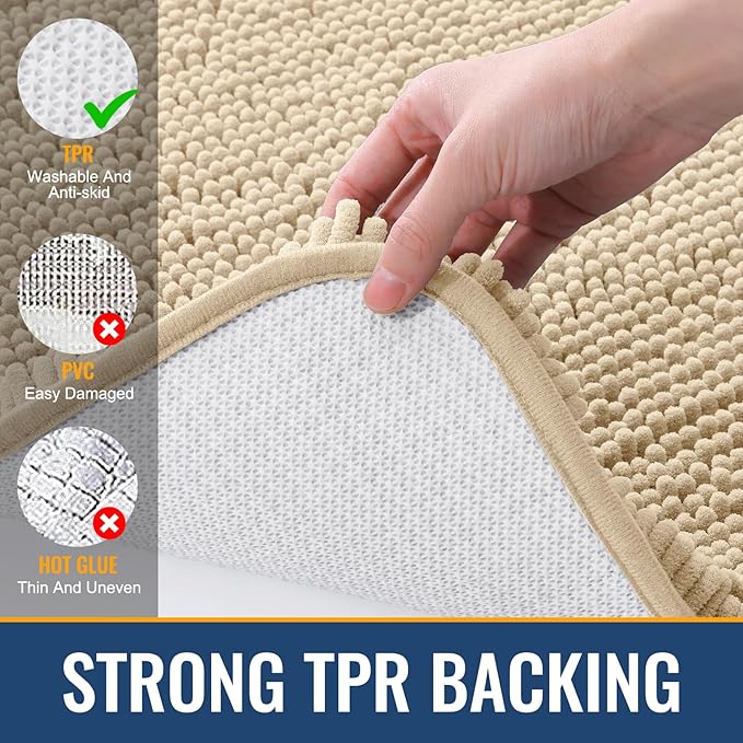 Arotive Bathroom Rugs Round 30x30, Extra Soft Absorbent Shaggy Chenille Bath Rugs, Machine Washable Rubber Backing Non-Slip Bath Mats for Bathroom Floor Tub and Shower, Home Decor Accessories, Beige