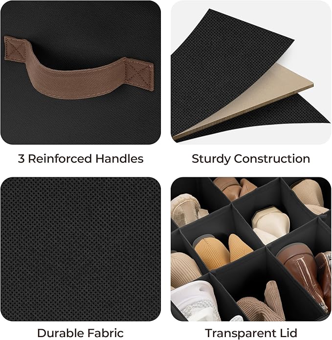 Cupic Cupid 2 Pack Shoe Organizer for Closet, Fits up to 12 Pairs, Shoe Cubby Storage Containers with Clear Cover, Black