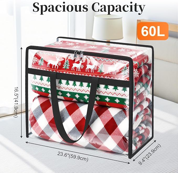 Clear Clothes Storage Bags, 8 Pack Closet Organizers and Under Bed Storage Containers, Foldable Moving Bags with Zippers for Comforter, Blanket, Bedding, Duvet, PVC Packing Bags 60L