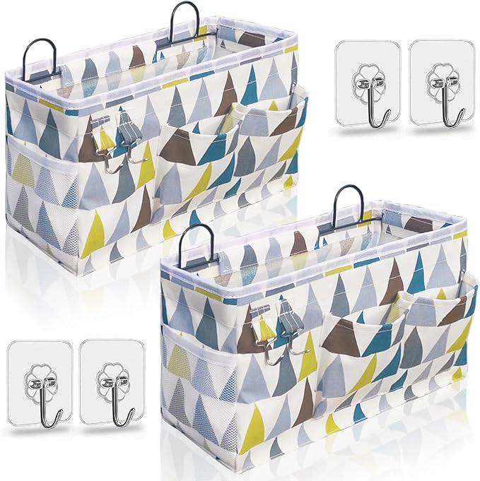 Kanrichu 2pcs Large Wall Hanging Organizer Bag, Linen Fabric Door Hanging Storage Baskets with Pockets, Waterproof Bin for Kitchen, Bedroom, Office, RV Camper (Colors)
