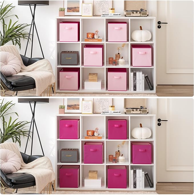 GRANNY SAYS Cube Cute Storage Bins, 11 Inch Storage Cube Organizer, Collapsible Fabric Storage Cubes with Handle, Decorative Cube Storage Organizer for Shelves, Closet, Pink, 6-Pack