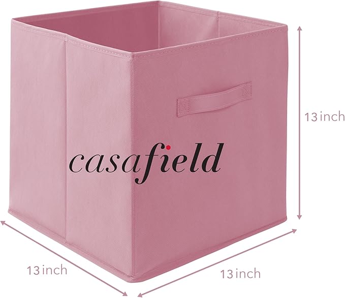 Casafield Set of 6 Collapsible Fabric Cube Storage Bins, Light Pink - 13" Foldable Cloth Baskets for Shelves, Cubby Organizers & More