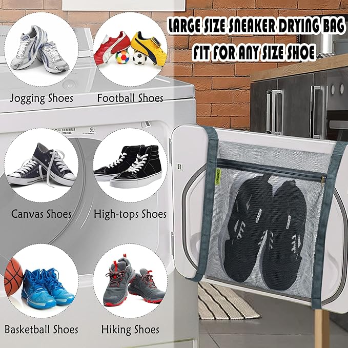3 Pcs Sneaker Wash & Dry Net Bag for Dryer,15.7x13.8 Inch Large HoneyComber Mesh Bags with Zipper and Strap for Shoes, Clothing, Laundry Reused Bag Tool (Grey)