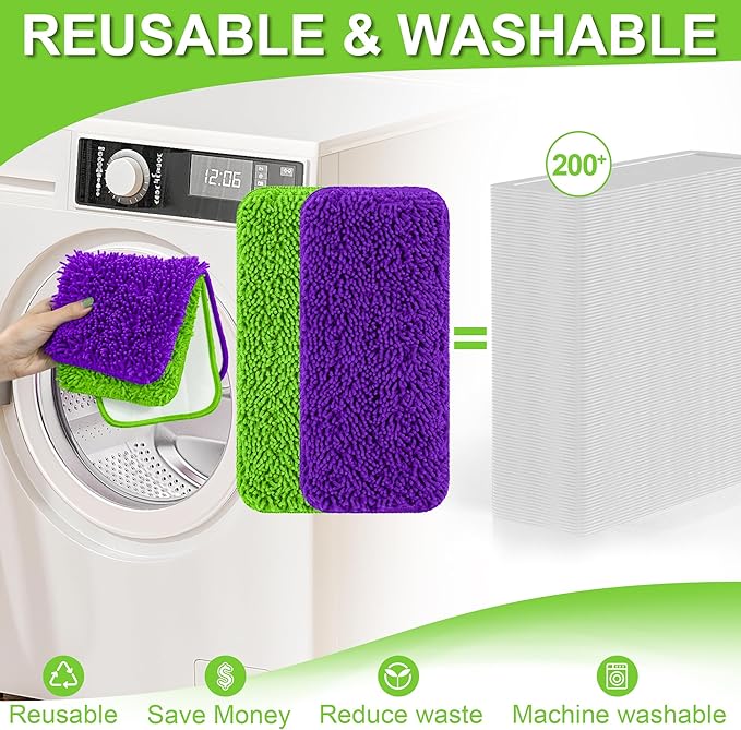 Reusable Mop Pads Compatible with Swiffer Wet Jet Mop, Wet Jet Pads Refills Microfiber Mop Pads Wet & Dry Use Mop Replacement Pad for Swiffer Wetjet Cleaning Supplies-6 Pack