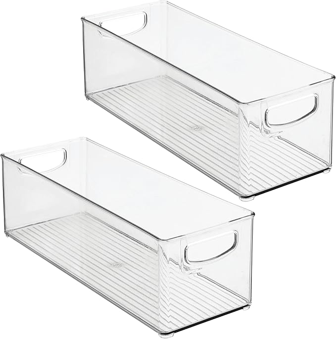 iDesign Plastic Stackable Pantry Bin - Storage Bin with Handles for Cabinets or Fridge - Set of 2 - Clear