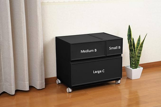 ASTAGE drawer block plastic bins stacking storage modular storage drawer home closet living office organizer with divider (Black, Small B)