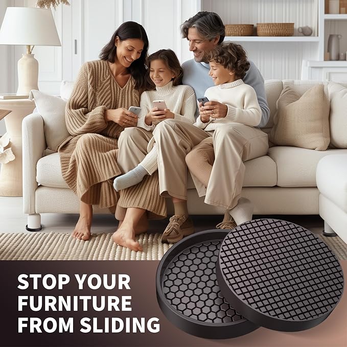 Ezprotekt Non Slip Furniture Pads, 4 Pcs 3" Anti Slip Rubber Caster Cups, Anti Skid Furniture Coasters for Hardwood Floors, No Slide Furniture Gripper, Furniture Stoppers to Prevent Sliding (Brown)