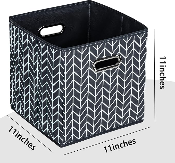Black Foldable Storage Cubes Bins , Fabric Storage Box Cubes Organizer Baskets with Dual Handles for Home Organizer (Grey Wave)