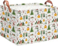 Rectangular Storage Basket Empty,Storage Bin with Handles,Room Decor,Gift Basket,Book Box(Watercolor Christmas)