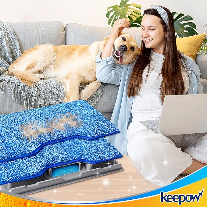 KEEPOW Reusable Mop Pads Refills, Replacement Pads Compatible with Shark Vac Mop VM252 VM200 VC205 VM250 /QM250 VM190, Hardwood Floor Mop Pad with Upgraded Dirt Chamber, Blue (1+2+3 Pads)