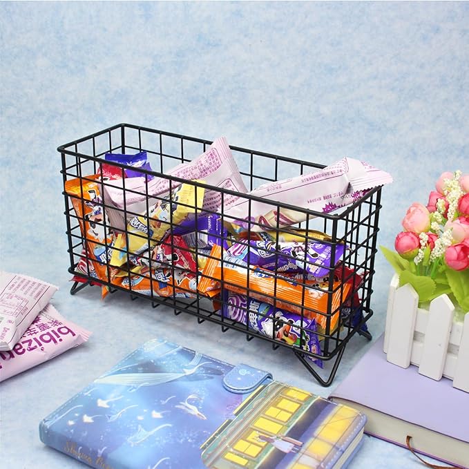 Metal Wire Storage Basket,Fruit Basket,Bathroom Shelf Rack,Iron Countertop Storage Rack Suitable for kitchen, bathroom, bedroom, living room (Black)