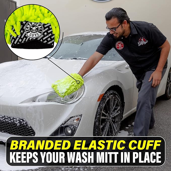 Chemical Guys Chenille Premium Scratch-Free Microfiber Wash Mitt for Car Washing - Lime Green, Ultra-Soft Car Wash Glove, Swirl-Free Finish, Safe for Trucks, SUVs, Motorcycles, and More