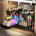 3 Pack Multi-Purpose Under Sink Organizers and Storage, 2026 L-Shaped Pull Out Cabinet Organizer for Bathroom & Kitchen, Under Cabinet Organizer with Hooks Hanging cup, Black, 14.85 inch