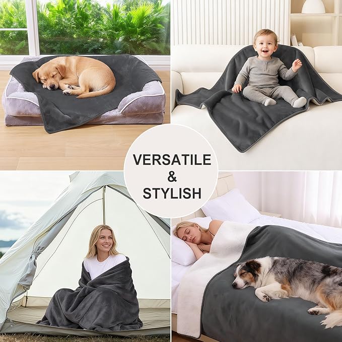Smiry Waterproof Dog Bed Blanket, Leakproof Pet Throw Blanket for Bed Couch Sofa, Reversible Sherpa Fleece Furniture Protector Cover for Small Medium Large Dogs Cats (Dark Grey, 32x40 inches)