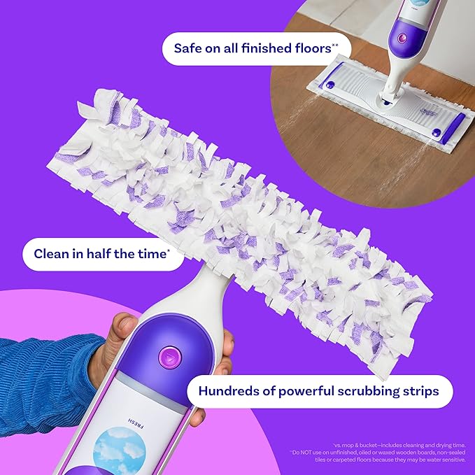 Swiffer Power Mop Refill Pack, Floor Cleaner for Mopping Tile, Vinyl, Laminate, Wood in Home, Bathroom, Kitchen, All Purpose Multi-Surface Cleaning, 5 Pads + 1 Lavender Solution (Pack of 2)
