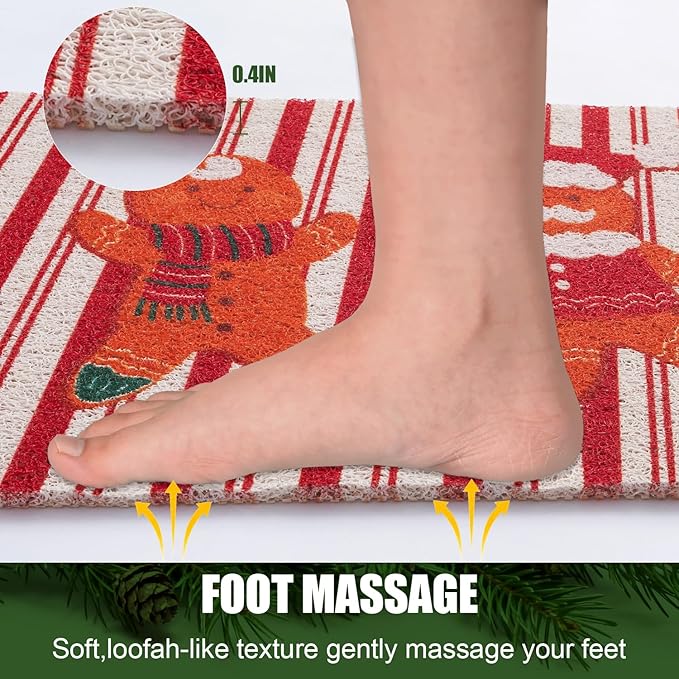 Hargiis Christmas Non-Slip Bathtub Mat, Anti Slip Shower Mat, Fast Drying Bathtub Mats, Foot Scrubber Mat for Tub, Floor, Bathroom, Kitchen, Home, Hotel (Gingerbread Santa, 40"x16")