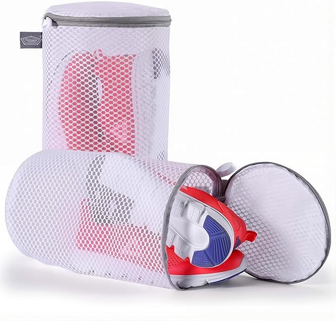 Kimmama Shoe Washing Machine Bag, Shoe Bag for Washing Machine, Mesh Laundry Bags for Sneakers, Footwear, Trainers, Slippers, Honeycomb Net, Grey Zipper, 7x15"