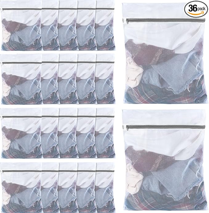 36 Pieces Mesh Laundry Bags Fine Mesh Wash Bags with Zipper Machine Washable Lingerie Bags for Washing Delicates Clothes Garment Underwear Blouse Hosiery Socks Travel, 16 x 20 Inches (Gray)