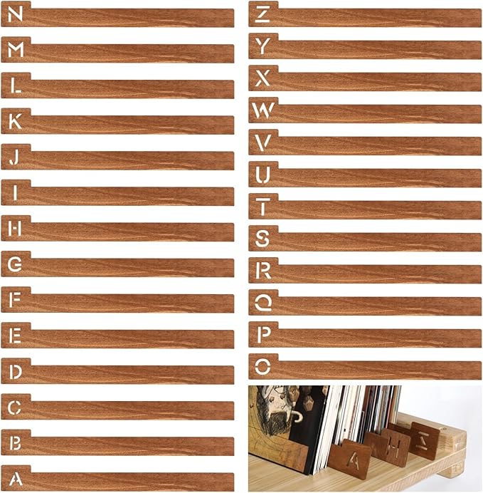 26 Vinyl Record Dividers A-Z - Hollow Out Letter Dividers for Album CD DVD Media Book Shelf Storage