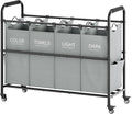 Tajsoon 4 Bag Laundry Sorter Cart, 4 Section Laundry Hamper Sorter with Heavy Duty Lockable Rolling Wheels, Laundry Separator Hamper with Removable Bags for Dirty Clothes Storage, Grey