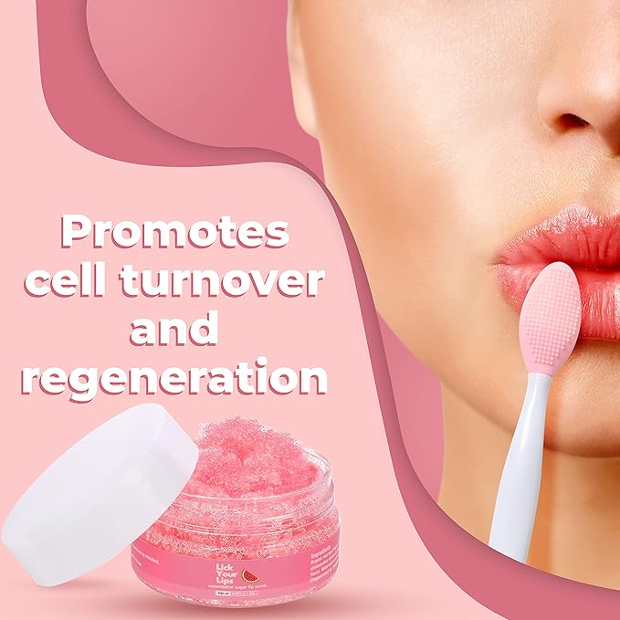 Watermelon Sugar Lip Scrub for Women Dry, Cracked and Dark Lips – Lip Scrubber Exfoliator & Organic Lip Scrubs Exfoliator and Moisturizer with Lip Brush – Vegan, Cruelty-Free Lip Care Products (20g)