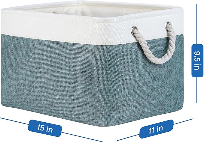 Temary Storage Baskets for Shelves 4 Pack Fabric Rectangle Baskets for Organizing Toys, Clothes, Decorative Bins with Handles (15 * 11 * 9.5"-White&Dark Green)
