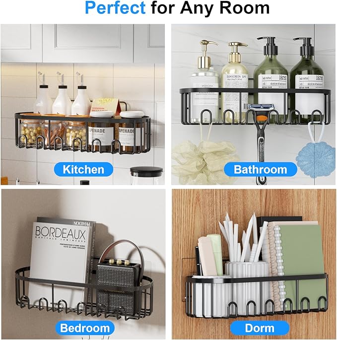 GearFusion Shower Caddy Adhesive Bathroom shelves,5 Pack Rustproof Stainless Steel Bathroom Storage, Space-Saving Shower Organizer with Soap Toothbrush Holder & 18 Hooks,No Drill Rack for Home Decor