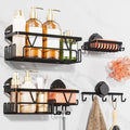 KEGII Shower Caddy Suction Cup, 4 Pack Suction Shower Shelf with Towel Rack No Drilling, Removable Shower Organizer with Hooks & Soap Holder, Space-Saving Bathroom Storage (Black)