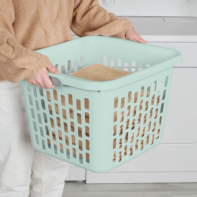 Sterilite Laundry Basket, Plastic Clothes Hamper, Large Square Bin with Comfort Grip Handles and Reinforced Rim, 1.5 Bushel Capacity, White, 24 Pack
