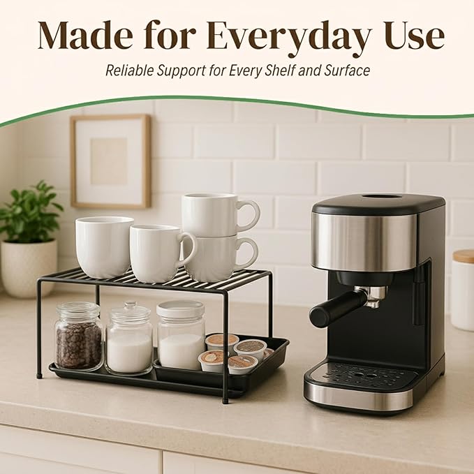 Evelots Kitchen Cabinet Wire Shelf Organizer/Rack - 2 Pack Sturdy Metal Shelf Risers - Double Your Counter Space - Great for Kitchen, Freezer, Pantry and Bathroom - Rustproof - Black