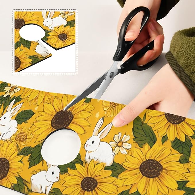 Autumn Sunflower and Cute Rabbit Kitchen Sink Splash Guard Sink Faucet Mat Faucet Handle Drip Catcher Drain Mats for Kitchen Bathroom Countertop Absorbent Dish Drying Pad 2Pack 14.7x5.4IN