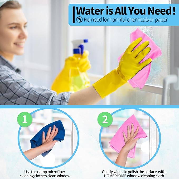 HOMERHYME Microfiber Cleaning Cloth - 10 Pack Glasses Cleaning Cloth, 16" x 14" Window Cleaning Rags, Streak Free Lint Free Polishing Cloths Wipes for Eye Glass, Stainless Steel, Windshield, Pink