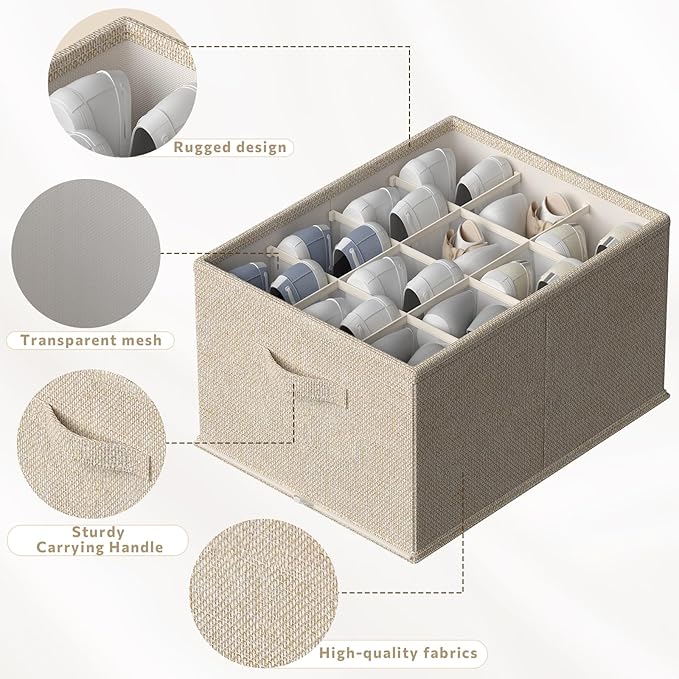 FHSQX 2 Pack Shoe Organizer for Closet,Foldable Shoe Organizer,Fits up to 24 Pairs,Storage Containers With Bottom Support for Shoes | Foldable, Fits up to 24 Pairs, With Bottom Support, for Shoes