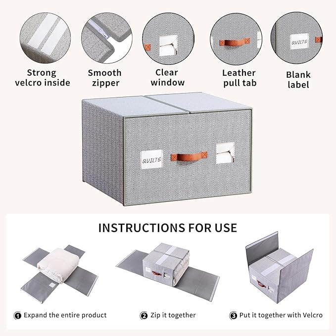 EE-RoomWorld 2 Pack Large Storage Bags for Comforters & Blankets, 70L Heavy-Duty blanket Organizers with Reinforced Walls ，Foldable 21"x18"x11" Space-Saving Design for Bedding Storage & sheet storage