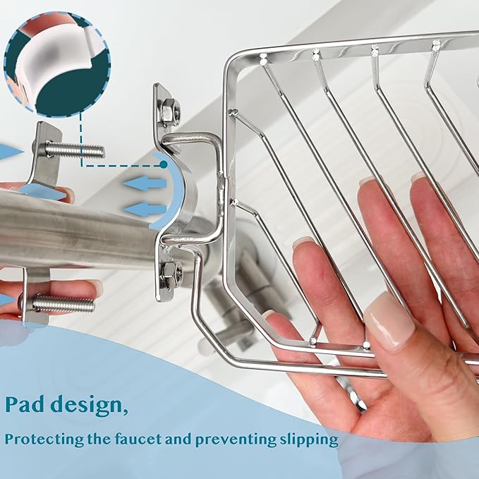 Sponge Holder for Kitchen Sink, Kitchen Organizer, 304 Stainless Steel Cleaning Supplies Organizer, Sink Brush Holder, Sink Organizer, Hanging Organizer (ROUND RIGHT)