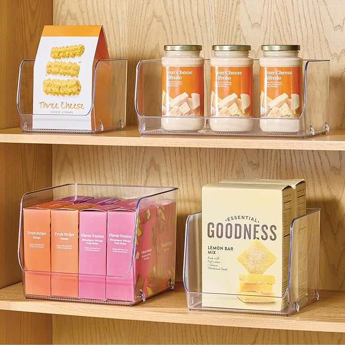iDesign Open-Front Storage Bin for Kitchen, Bathroom, or Home Office, Set of 4, Clear, Made in USA