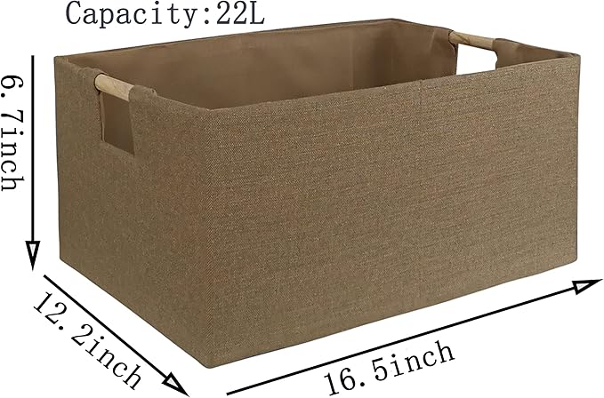 Storage Bin for Shelves Rectangle Closet Baskets Foldable Box with Handles Khaki Baskets Toy Boxes for Home Office Car Dormroom