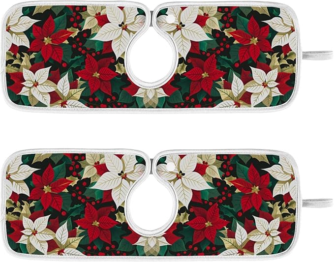 2 Pack Faucet Splash Catcher White Red Poinsettia Red Polka Dots Sink Mat for Faucet Absorbent Kitchen Splash Guard Drip Catcher for Farmhouse Barthroom Bar, S