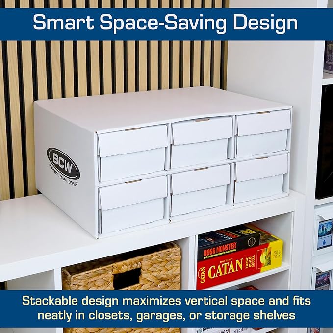 BCW 1600 Count Two Row Card House Storage Box with 6 Shoe Boxes | Holds 9600 Standard Trading Cards | Cardboard Storage House with Six 2 Row Card Storage Boxes