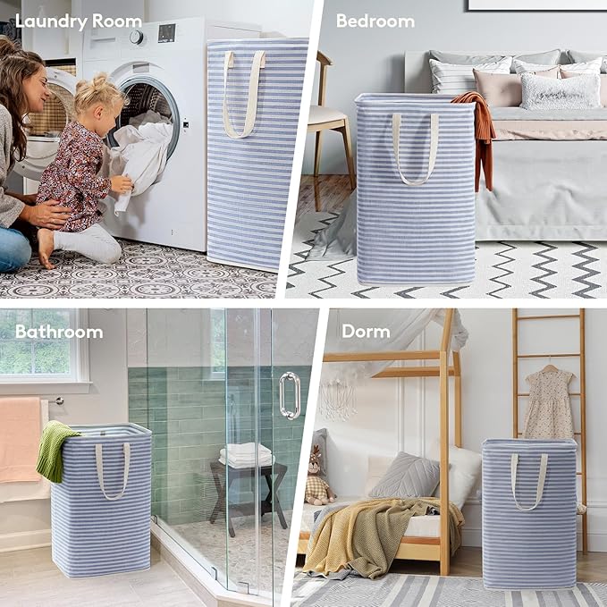 Lifewit 2 Pack Laundry Hamper Large Collapsible Laundry Baskets, Freestanding Waterproof Clothes Hamper with Easy Carry Handles in Laundry Room Bedroom Bathroom College Dorm, Blue, 2 x 80L