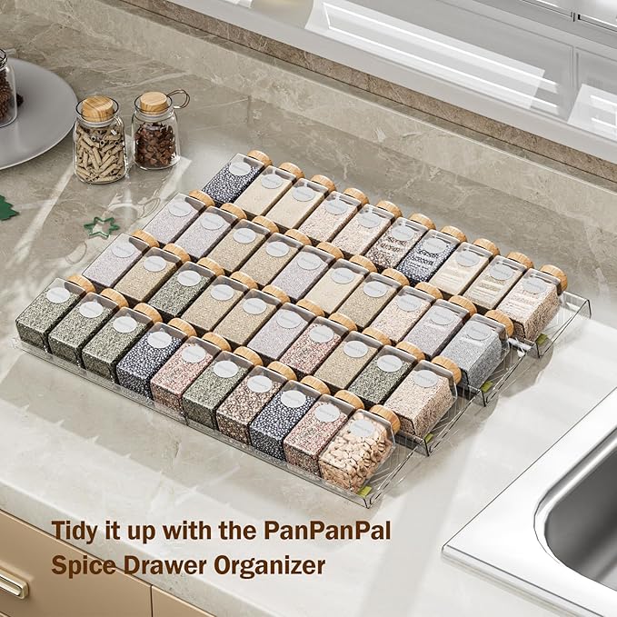Spice Drawer Organizer, 8 Pack Clear Seasoning Organizer Rack, Expandable From 11" to 22" Wide Kitchen Spice Rack Organizers for Drawer, Countertop (Jars Not Included)
