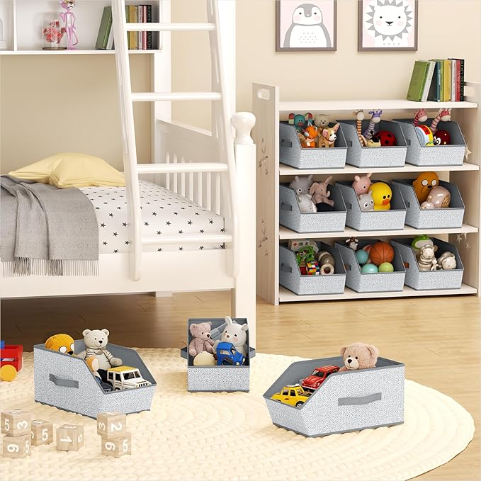 Large Closet Storage Cubes - Closet Storage Bins with Dual Handles for Clothes, Towels, Toys, Shelf Organizer Bins for Bedroom, Nursery, Shelves, Small Spaces, Ant Light Gray, 4 Pack