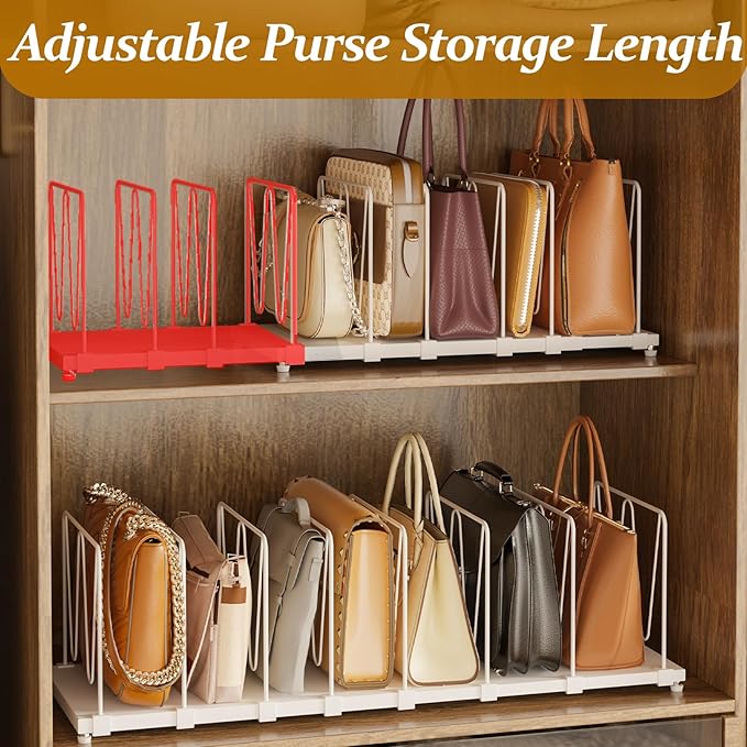 Extendable Purse Organizers Purse Storage. Length 16-28 in. Bag Organizer Purse Holder for Closet with 8 Adjustable Shelf Dividers Patent Pending