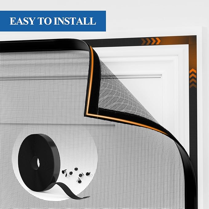 Magnetic Screen Door, Fits Door Size 60'' x 80'', Scratch-Proof Polyester, Classic Middle-Opening, Keep Annoying Creatures Out, Pet Friendly Mesh, Walk Through, Suitable for French/Double Doors, Black