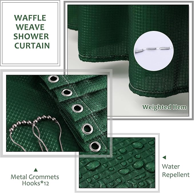 Resin Green Bathroom Set, Dark Green Bathroom Accessories Set with Shower Curtain, Bath Towel Sets, Natural Loofah Sponge, Soap Dispenser, Toothbrush Holder, Bathroom Tumbler and Tray for Bathroom
