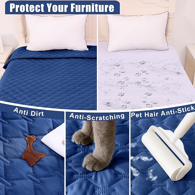 Smiry Waterproof Dog Bed Cover Blanket, Soft Reversible Pet Blanket, Washable Leakproof Cats Dogs Couch Cover for Sofa, Couch, Furniture, Plaid (82x102 Inch, Navy/Blue)
