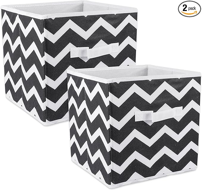 DII Non Woven Polyester Storage Bin, Chevron, Black, Small Set of 2
