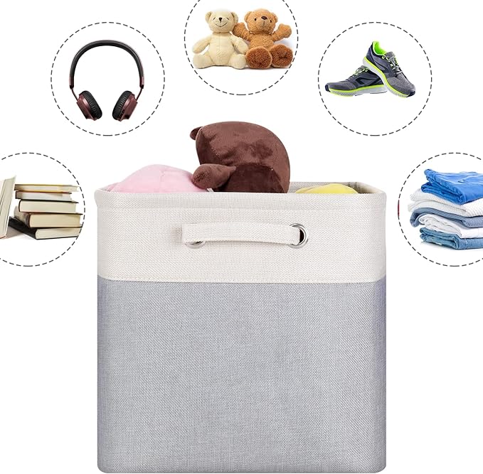Storage Cubes 13x13x13 Inches Fabric Storage Cube Bins Boxes Foldable Storage Baskets Cube Storage Shelf Inserts with Handles Earth-Green and Beige Patchwork Pack of 3