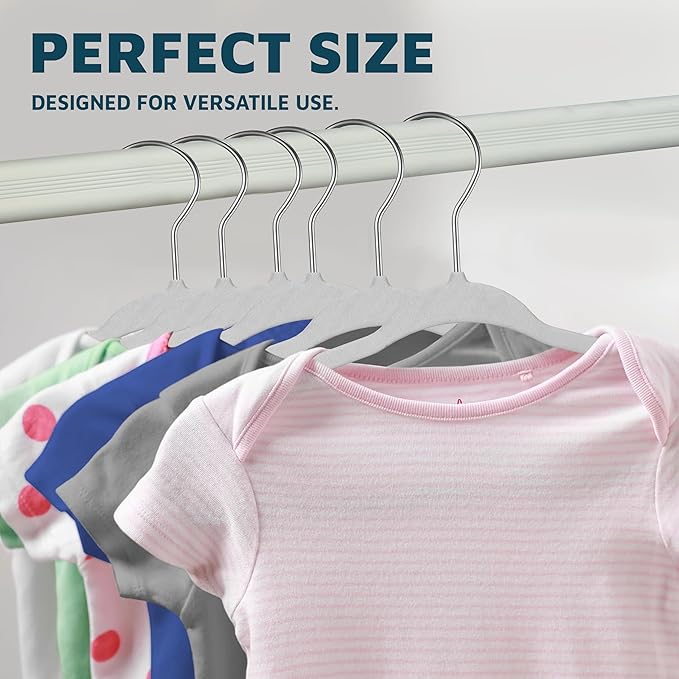 White Velvet Kids Hangers 30 Pack, 10.83" Non-Slip Baby & Toddler Hangers for Clothes, Space-Saving Slim ABS Plastic with 360° Swivel Hook & Notched Shoulders, Up to 10 lb Capacity